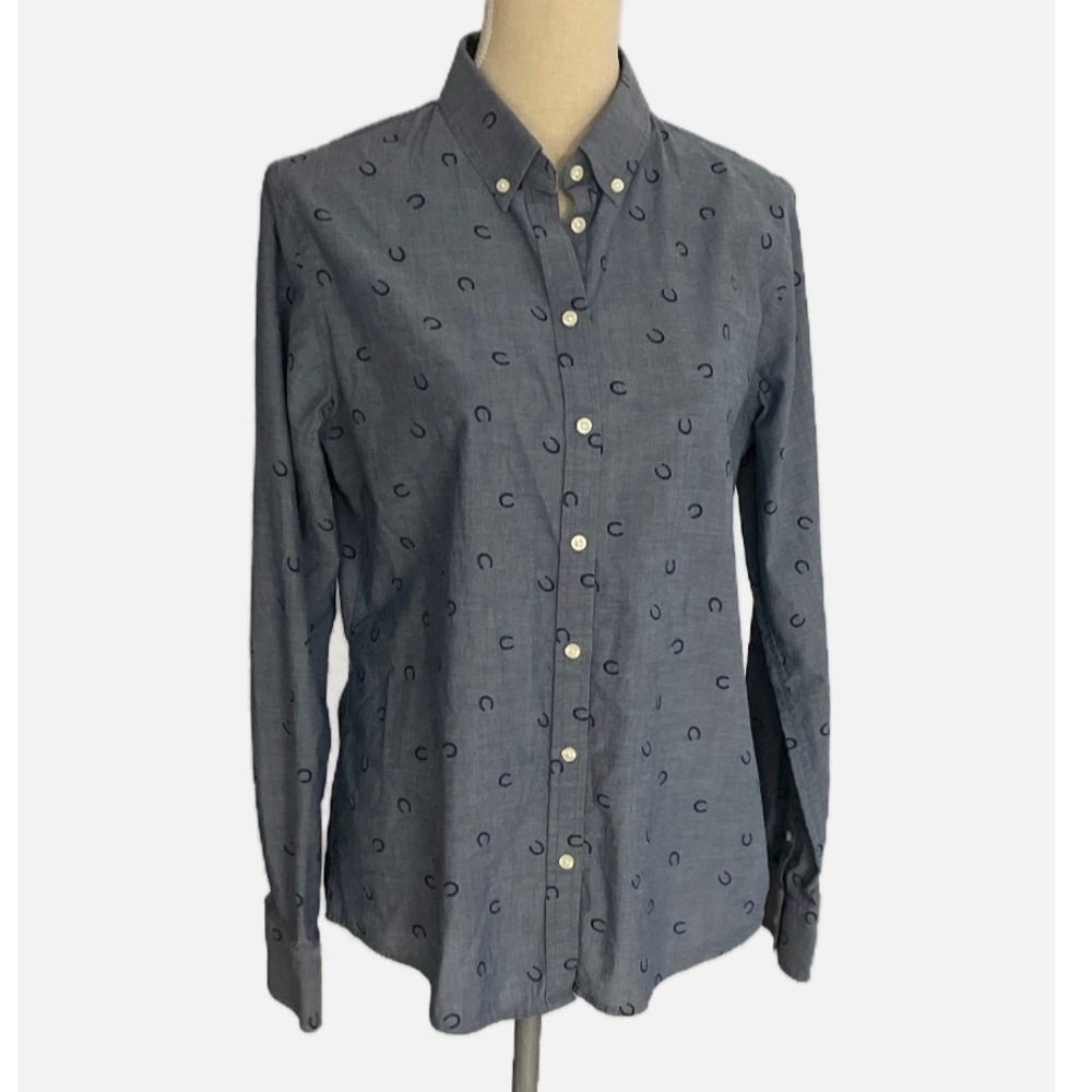 Banana Republic Soft Wash Shirt Women's‎ L Blue Horseshoe Print Cotton Button Up